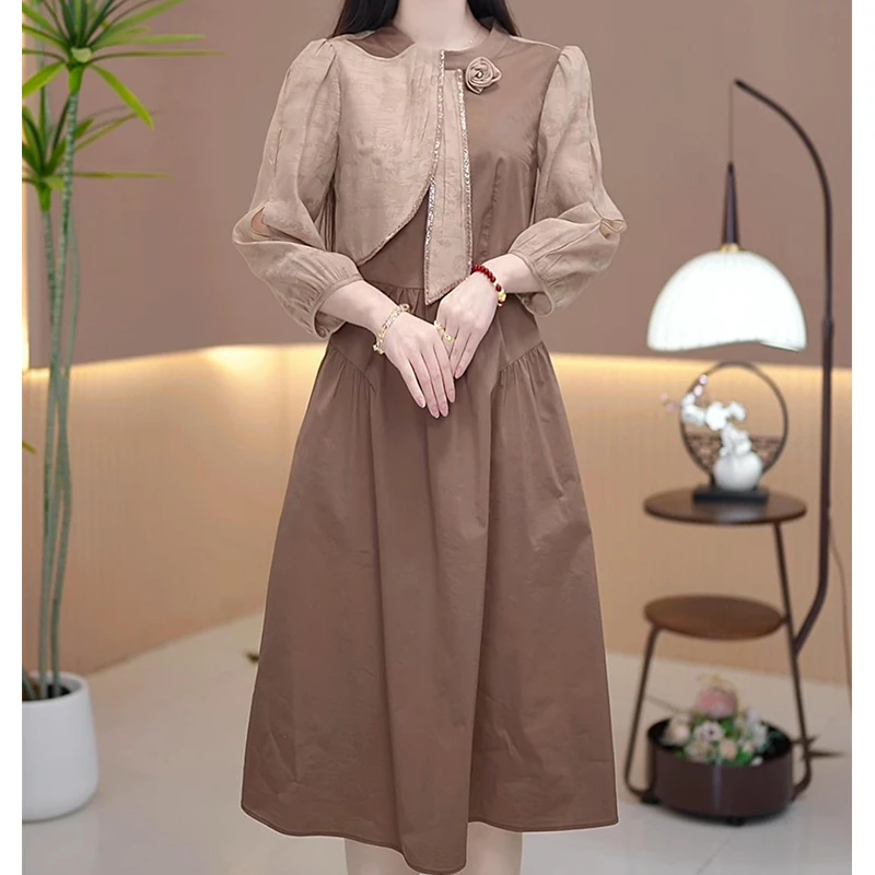 【宠粉定制】A57咖色优雅气质时尚减龄收腰显瘦连衣裙