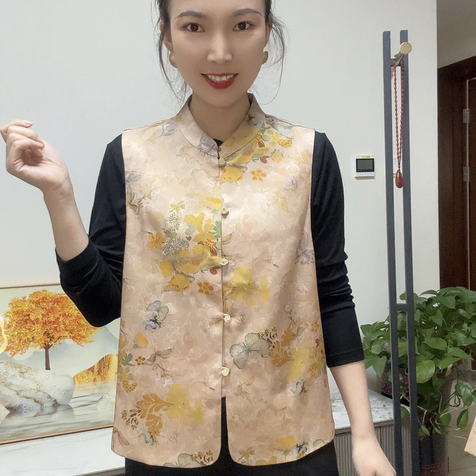 新中式提花立领开衫马甲重工艺亮色国风盘扣年轻时尚修身气质马甲