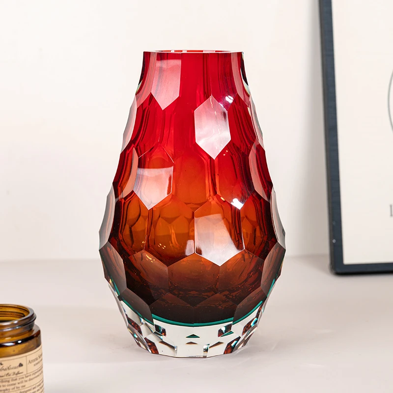 L611 现代化高颜值上红下蓝轻奢花瓶创意摆件水培插花器