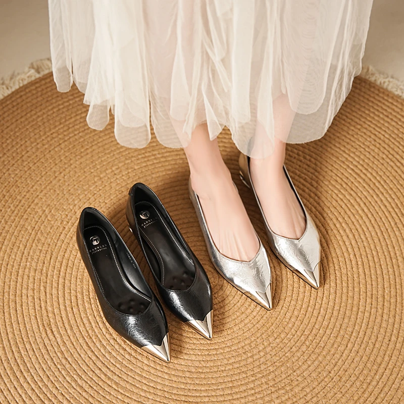 （全真皮）百搭气质浅口2025新款春季女鞋法式防滑尖头单鞋3公分