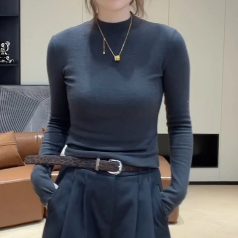 新款秋冬显瘦半领厚款打底上衣长袖T恤LK2507316
