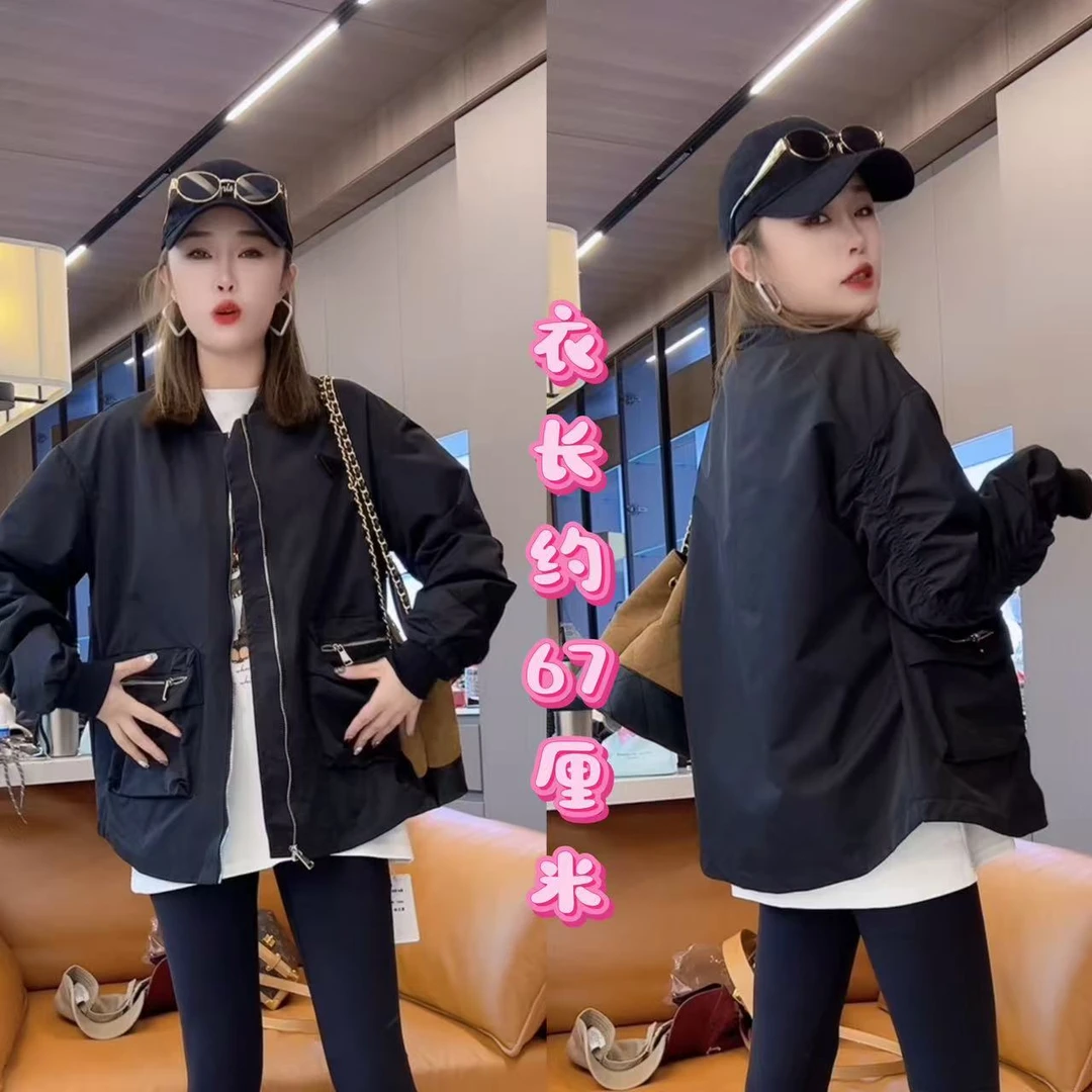 洋气三角贴布兜拉链压褶外套