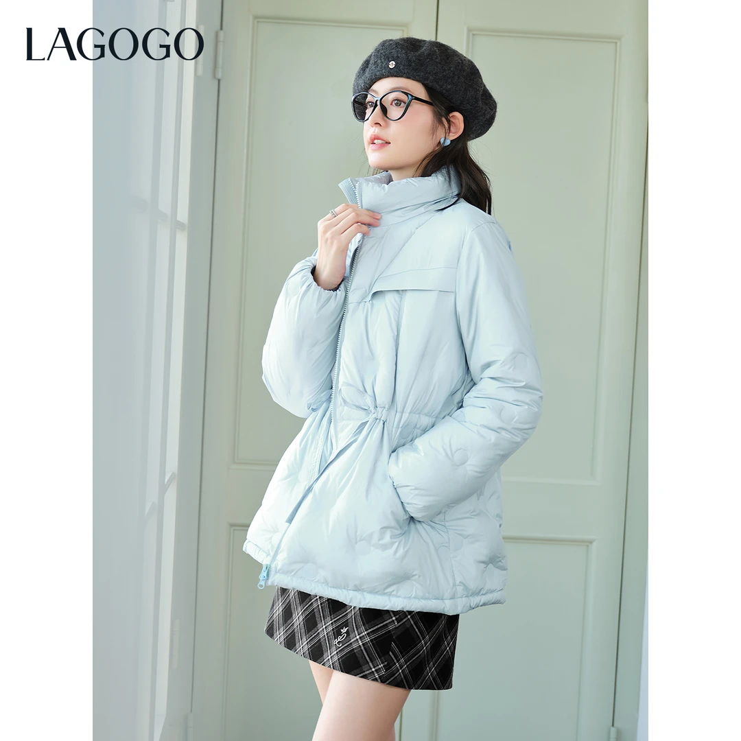 【芋总专属】lagogo拉谷谷新款立体压花系带浅蓝羽绒服女OCYY339G37