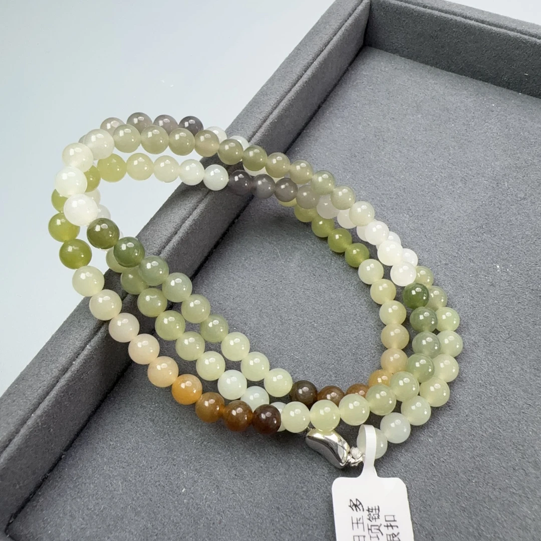 精品和田玉多宝圆珠项链S925银扣