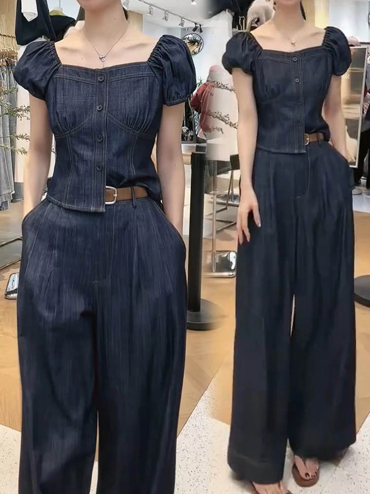 夏装搭配一整套时尚减龄韩系茶系穿搭盐系冷淡风港风牛仔两件套装