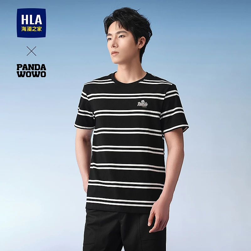 【撞色条纹】HLA海澜之家T恤男女情侣25新panda wowo熊猫短袖春夏