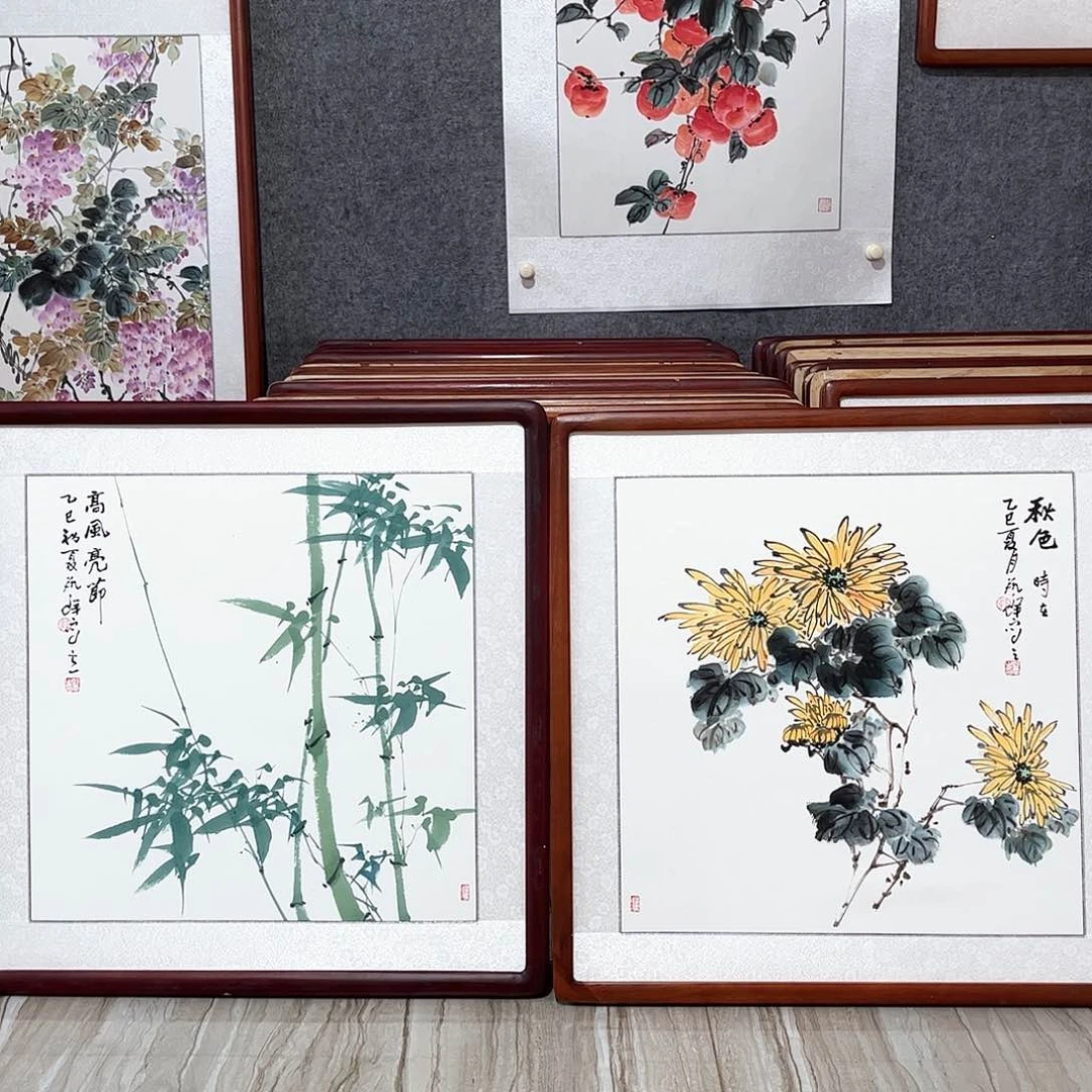 国画书画作品带框63×63