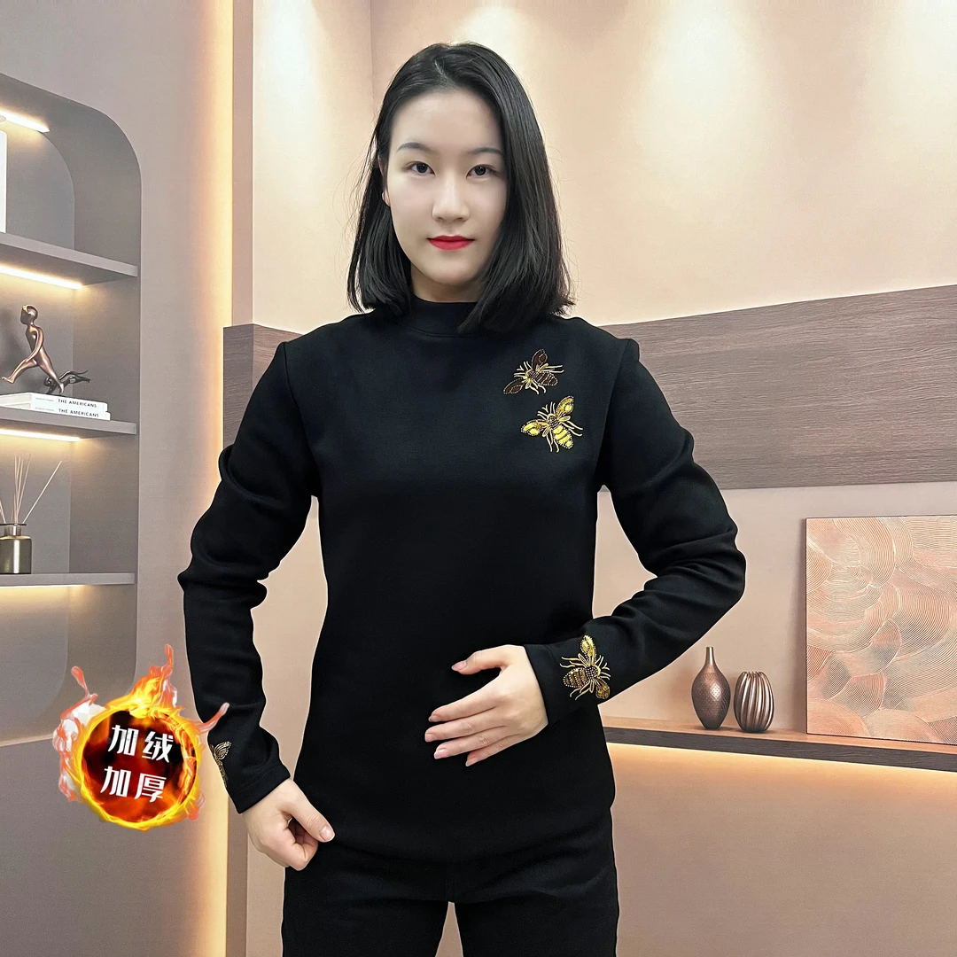 男士金蜜蜂时尚休闲长袖圆领秋冬季刺绣超柔空气层半高领卫衣S375
