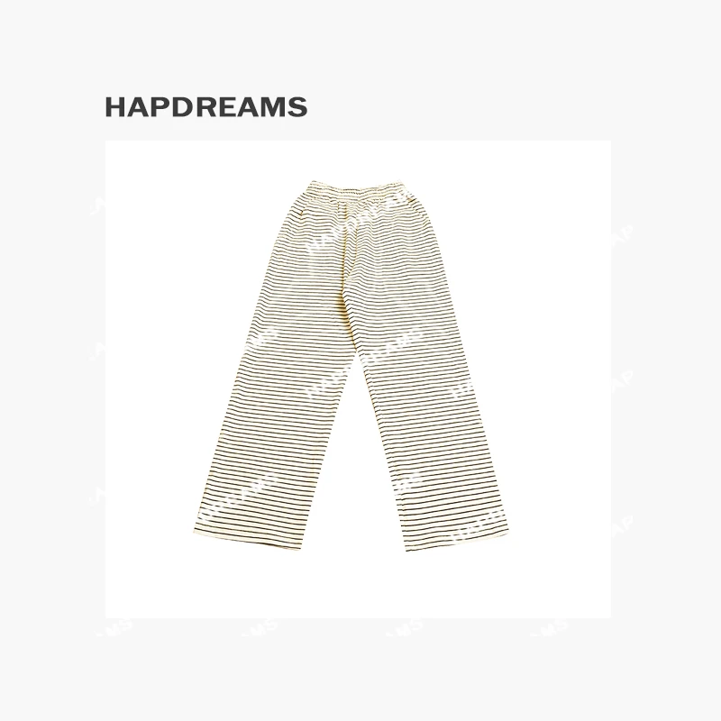 细条纹卫裤 简约纯棉通勤风松紧腰直筒休闲裤