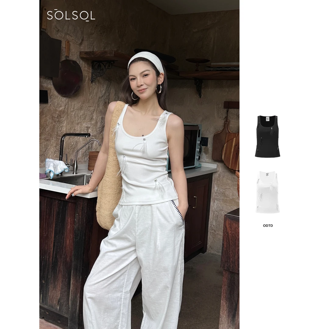 ODTD 设计师品牌 25春夏 棉质羽毛满绣弹力坑条背心 SOLSOL买手店