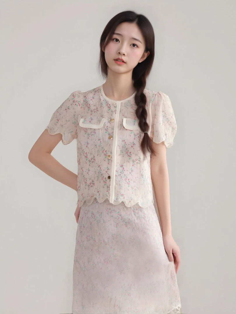 【直播】81011小香风短袖外套+半身裙两件套高级感小仙女套裙