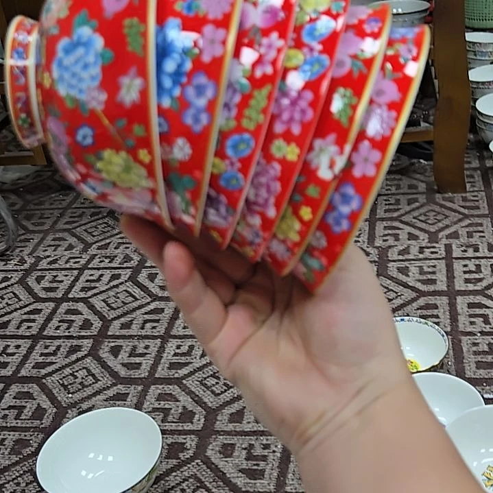 瓷片瑕疵4.5寸6个珐琅彩万花米饭碗66666