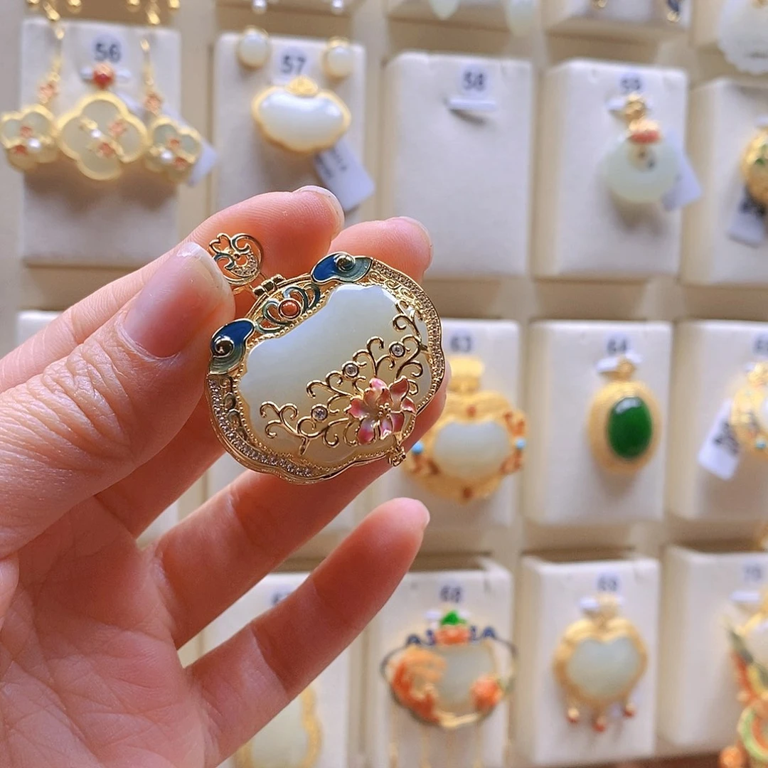 和田玉颈饰银S925镶嵌