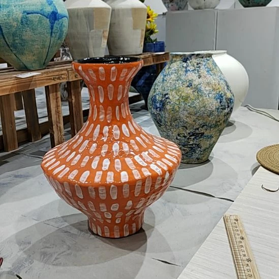 瓷片景德镇陶瓷花瓶橙色系
