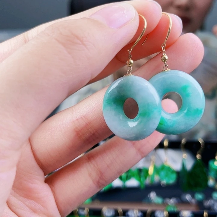 翡翠耳饰18K金镶嵌饰品