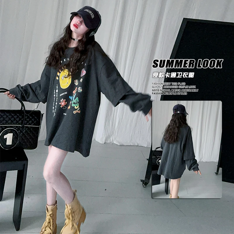 【毛妈潮牌】女童春秋长款卫衣裙2025新款大童韩版卡通宽松百搭卫衣