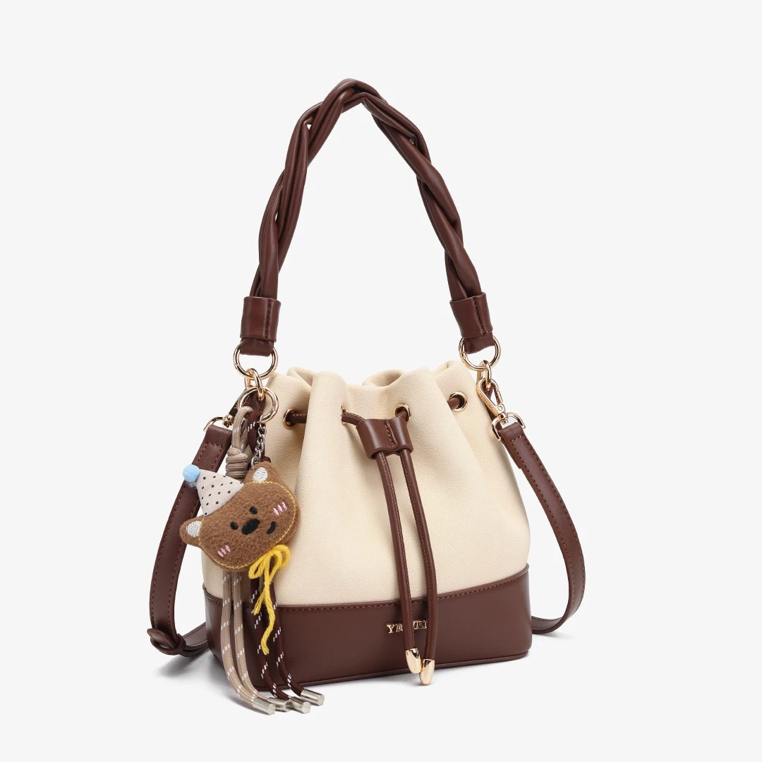 福袋抽绳包可单件手拎斜挎撞色麂皮绒面