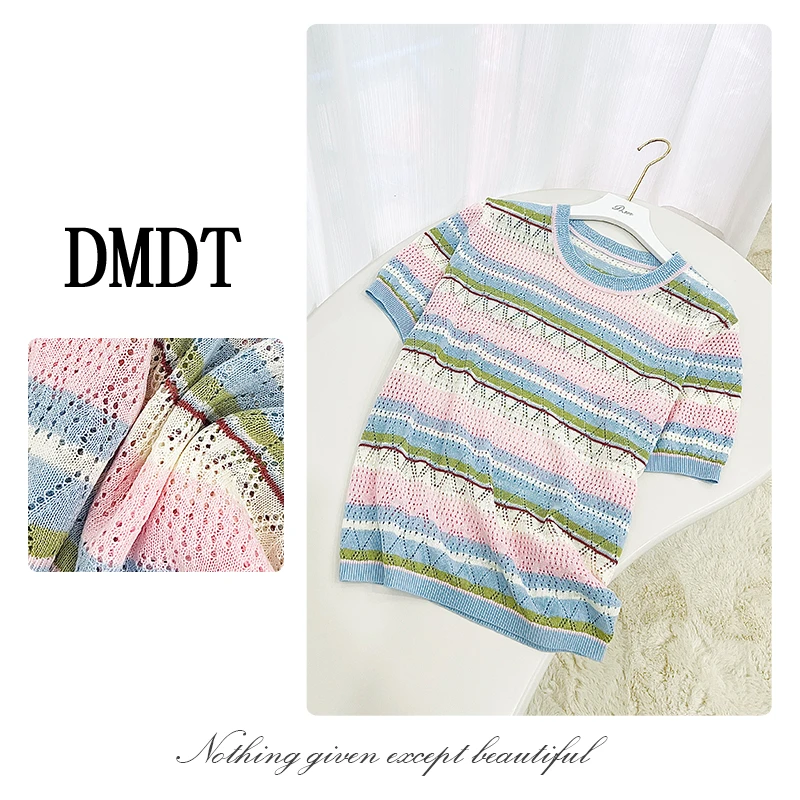 【DMDT潮牌】2025夏季新品“诺悠翩雅”拼色显瘦圆领短袖针织衫309991