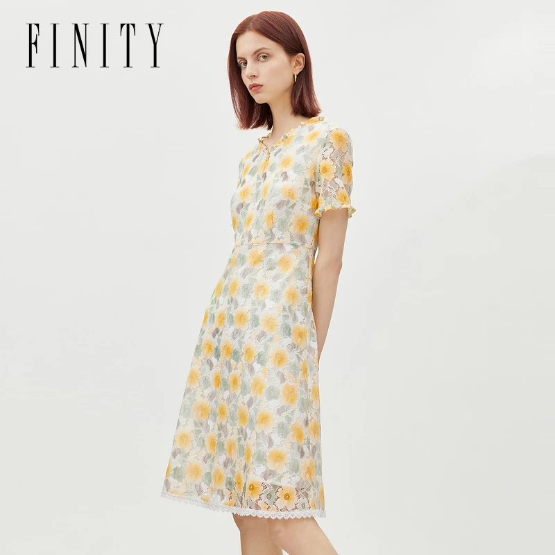 FINITY菲妮迪新连衣裙碎花显瘦气质时尚女士夏季印花碎花显瘦
