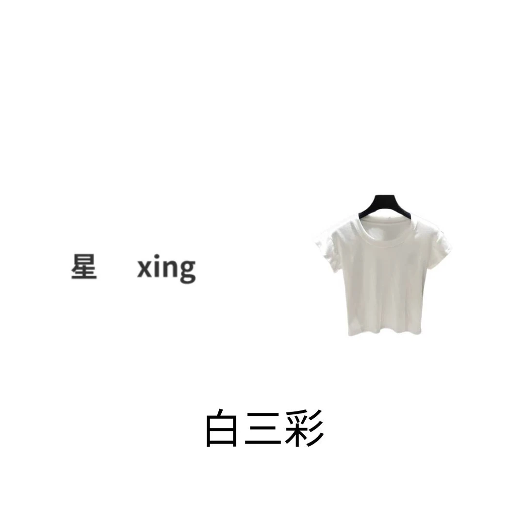 白三彩夏装新款简约套头显瘦百搭小T恤56014