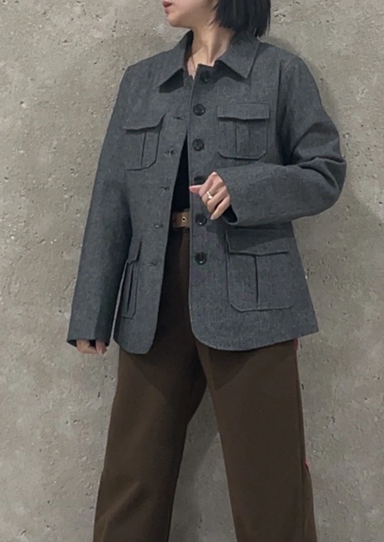 直播早秋新款复古修身休闲毛呢外套洋气工装风短西装63126