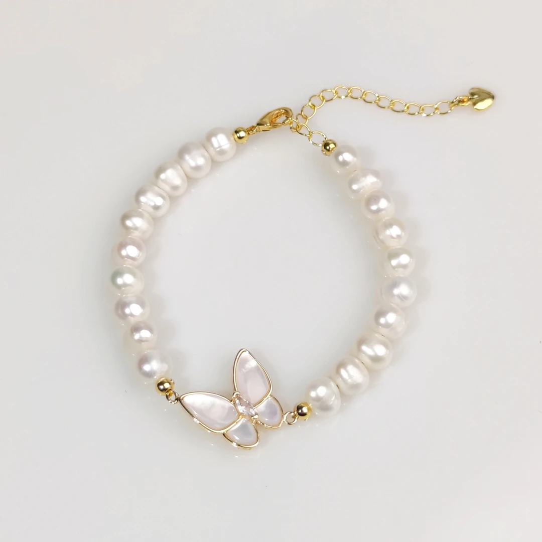 6-7mm天然无核淡水珍珠蝴蝶吊坠珍珠手链0640