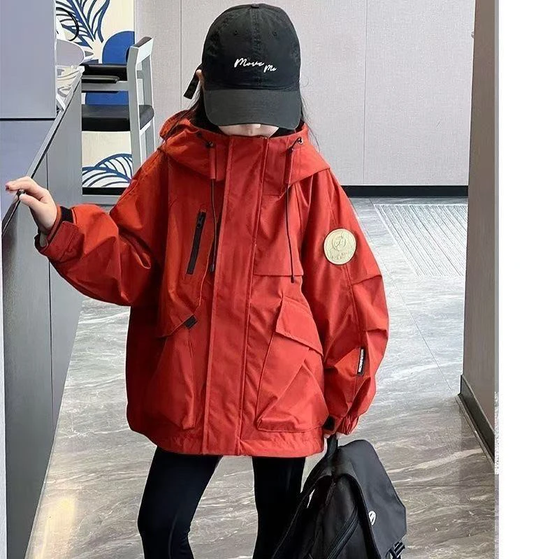 男女童外套春秋款2025新款儿童秋装冲锋衣大童秋季连帽夹克上衣