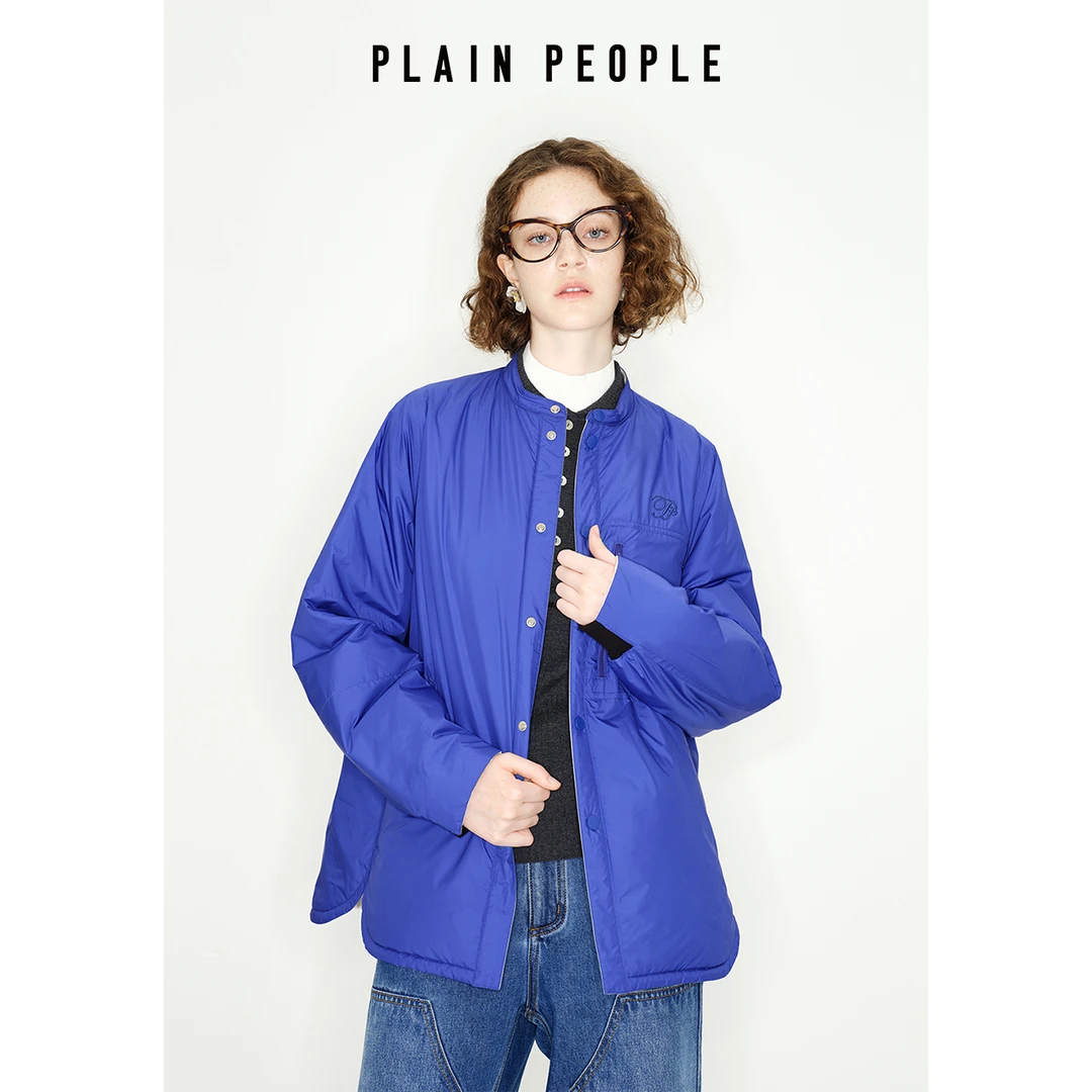 PLAIN PEOPLE轻户外复古工装棉服刺绣彩蓝夹克短外套秋冬季新款