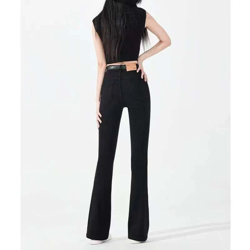 潮流服饰春秋款黑色修身显瘦女高腰弹力显瘦小个子气质喇叭裤Z