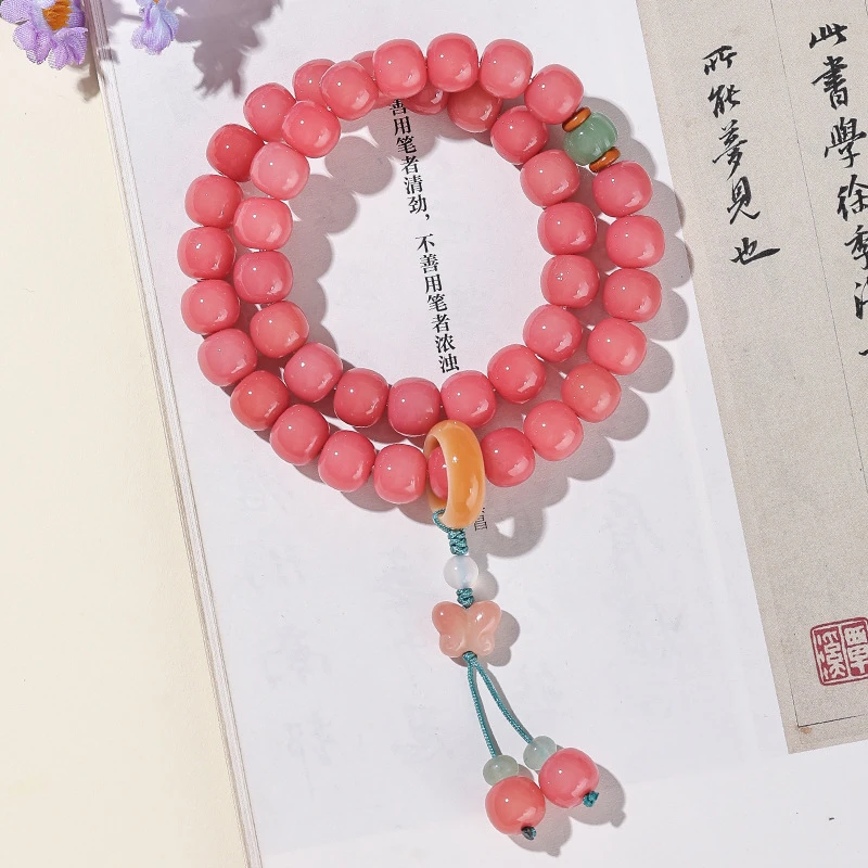 【蜜桃四季春】精品菩提双全手串女款粉色手持高油高密
