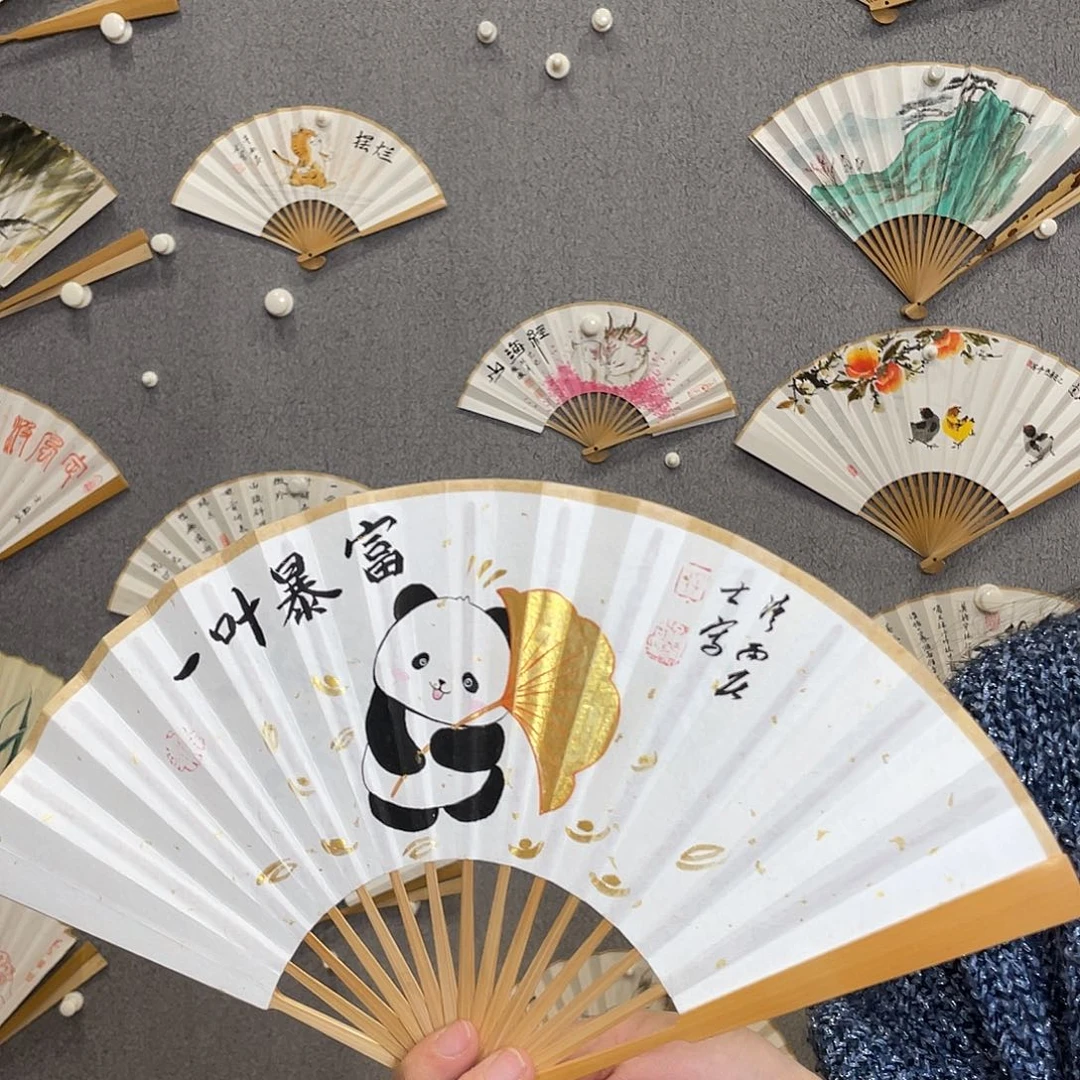 国画6寸玉竹-纯手绘-文玩扇骨（默认粘好）微瑕