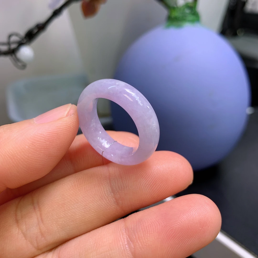 15圈口缅甸天然翡翠A货冰润紫罗兰戒指A977#