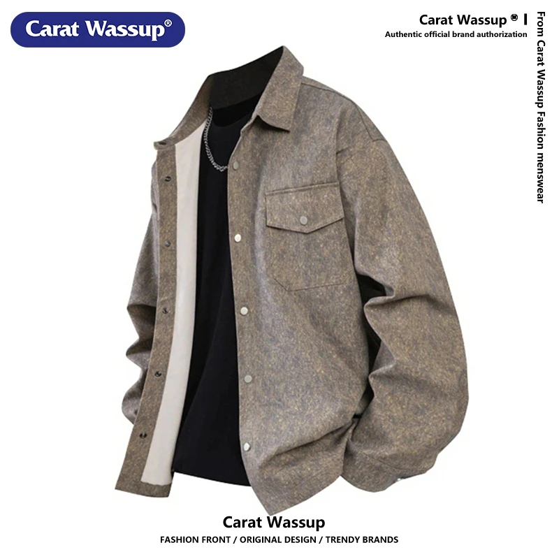 CARAT WASSUP长袖衬衫男士春季美式潮牌宽松休闲衬衣潮流翻领外套