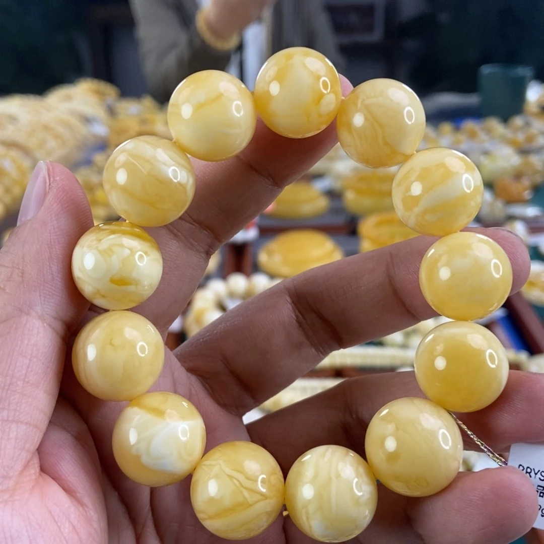 琥珀珠宝奇石未镶嵌17白花蜡手串35.79