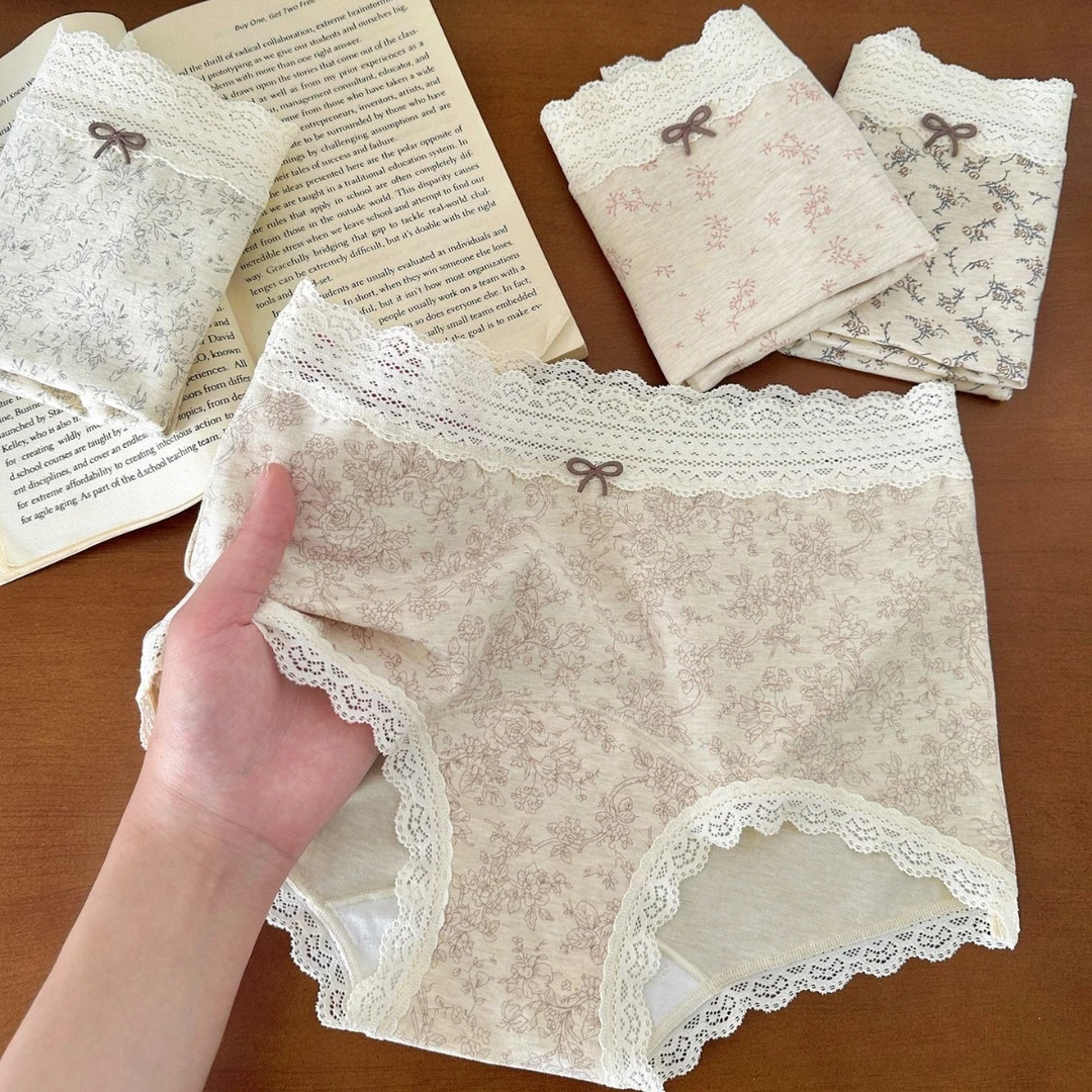小碎花印花ins风内裤女A类棉2025新款小平角蕾丝边加长10A抑菌裆