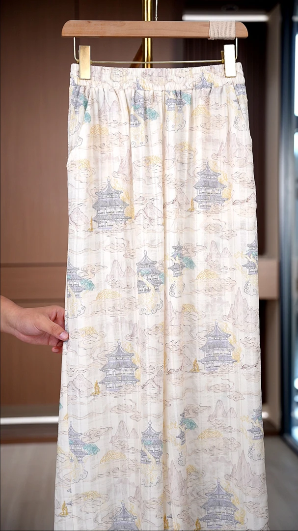 丝年湖觞.|夏季新中式透气百搭阔腿裤休闲风垂坠感休闲裤女KZ0098