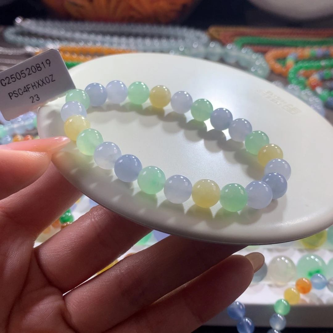 翡翠未镶嵌手链胶润细腻多巴胺多宝卡8