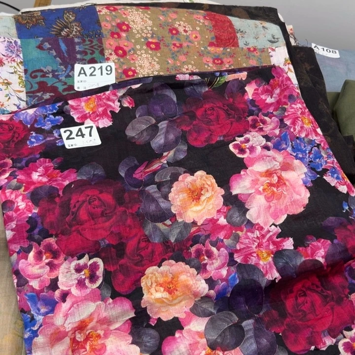 麻247黑底花纯苎麻1.5米正