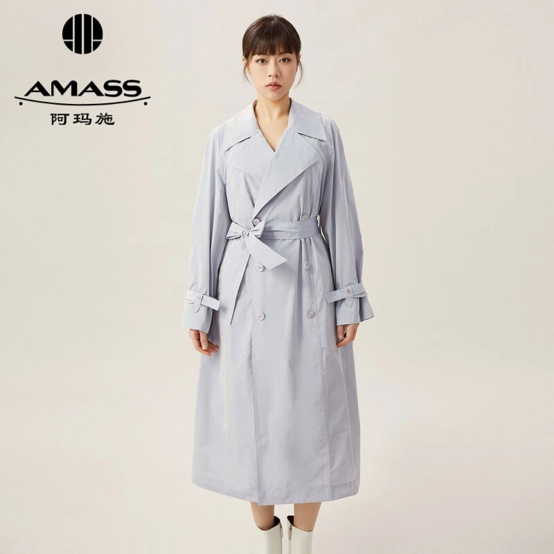 阿玛施AMASS新款女装气质时髦通勤记忆面料长款系带女风衣5400748