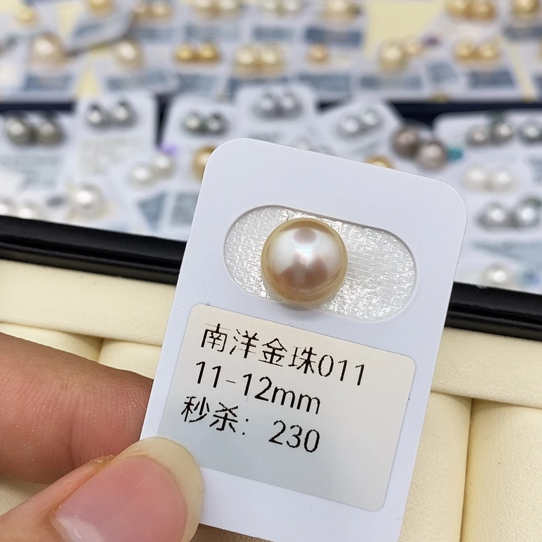 海水珍珠未镶嵌耳饰11-12金珠 无鉴赏