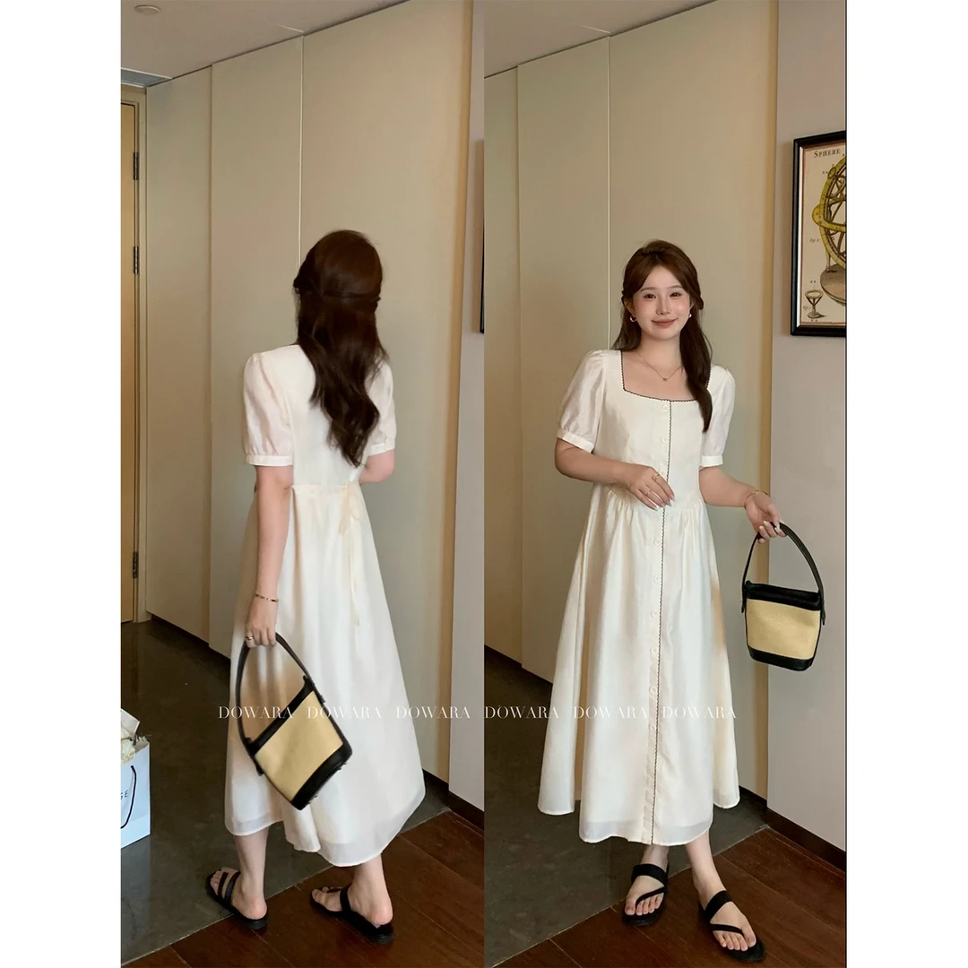 现货大婉酱微胖定制法式气质连衣裙2025春夏温柔欧若风裙子 6572D