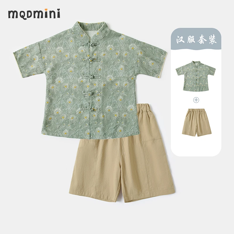 MQDMINI2025年男童汉服套装夏季新款衣服儿童复古男童夏装套装