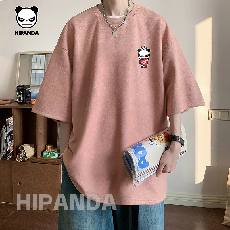 HiPanda潮牌减龄粉色短袖t恤男女夏季潮流宽松百搭半袖男款体恤衫