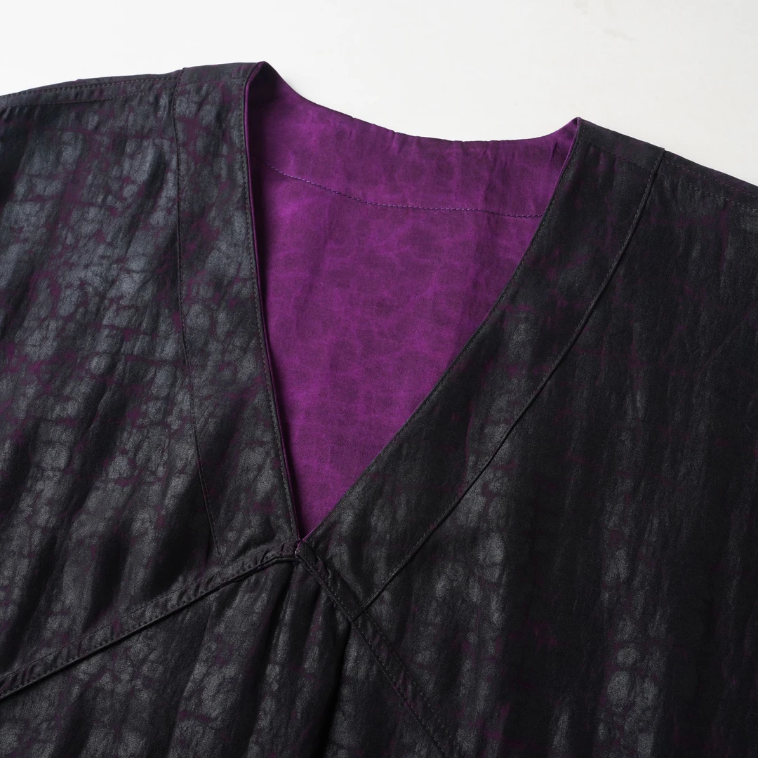 【紫袍】满分桑蚕丝V领紫龟双面穿长款懒人连衣裙DX25AQ004