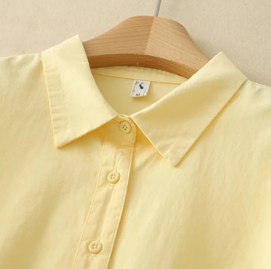 春夏薄款纯棉长袖衬衫女糖果色纯色宽松气质尖领百搭衬衣显瘦好看