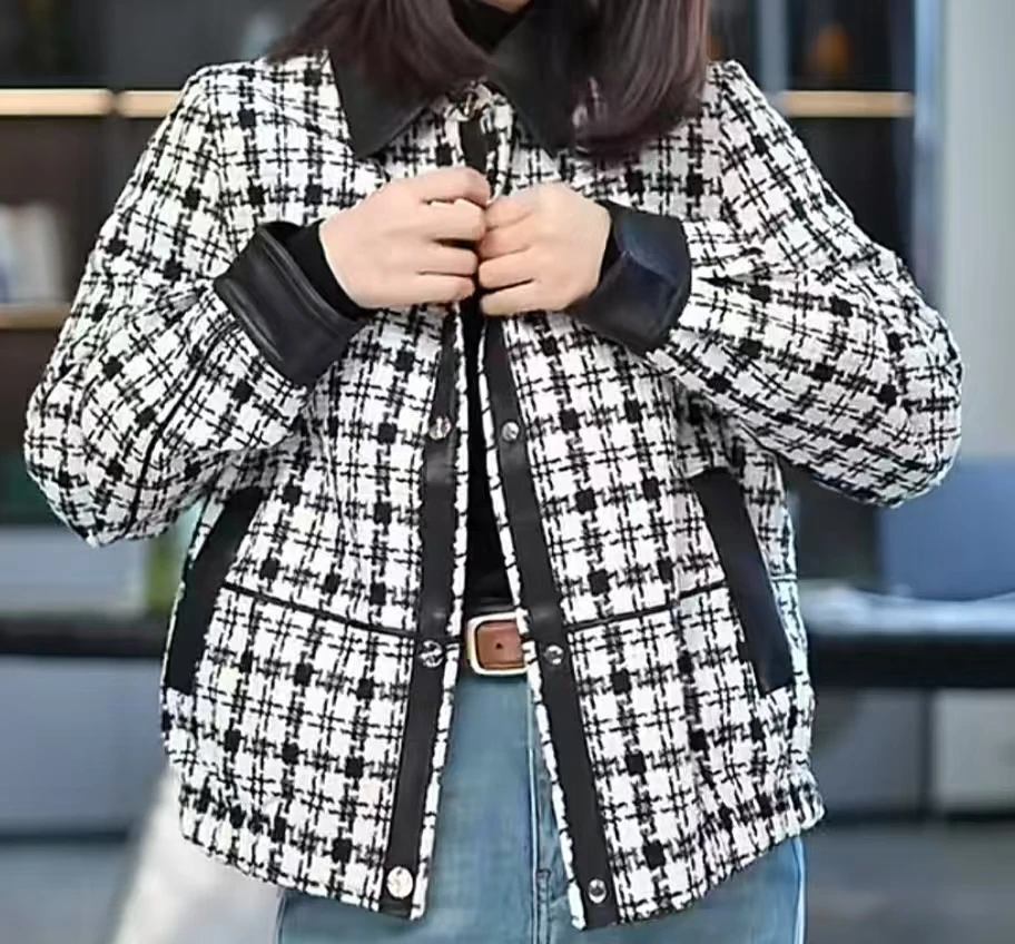 秋冬新款编制短款拼接小香风外套-JZ52107