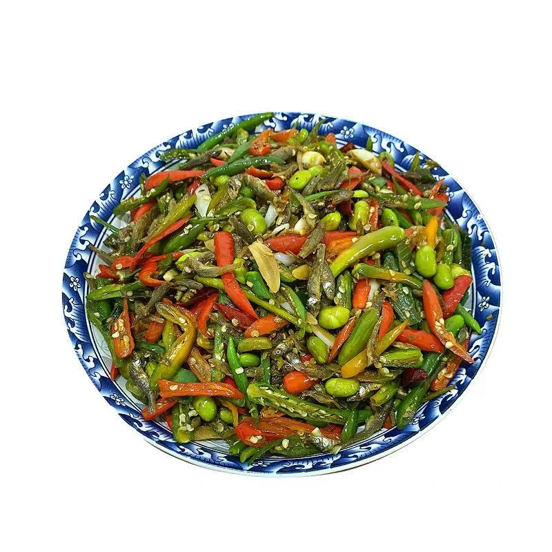 徐州特产邳州新沂睢宁下饭菜辣椒小鱼炒锅靠鱼毛豆粒青豆真空包装