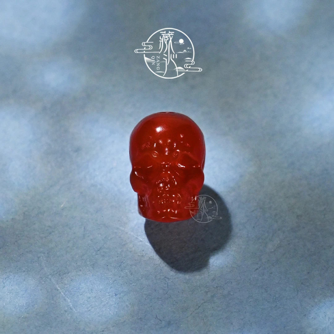 8MM红玛瑙精雕骷髅头文玩配饰108手串DIY配饰顶珠配珠背云散珠子