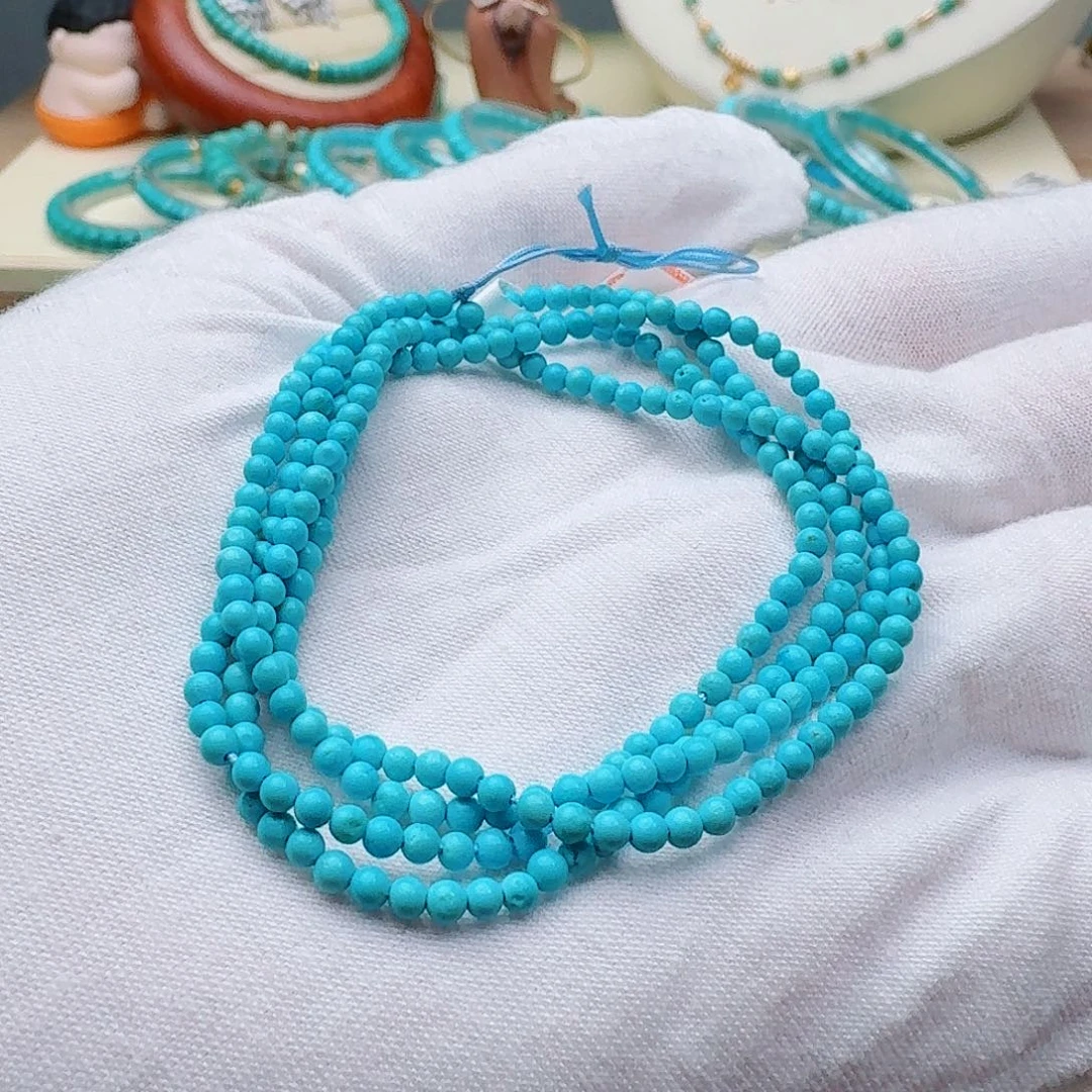 绿松石未镶嵌高瓷蓝小米珠链2.6