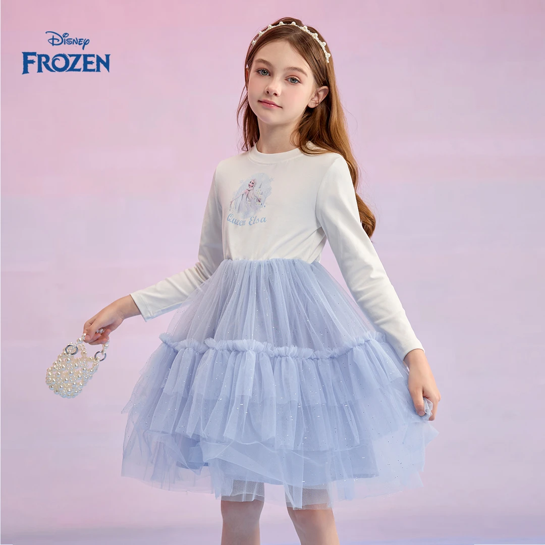Disney/迪士尼冰雪奇缘2025年夏装女童时尚连衣裙女孩长袖裙子